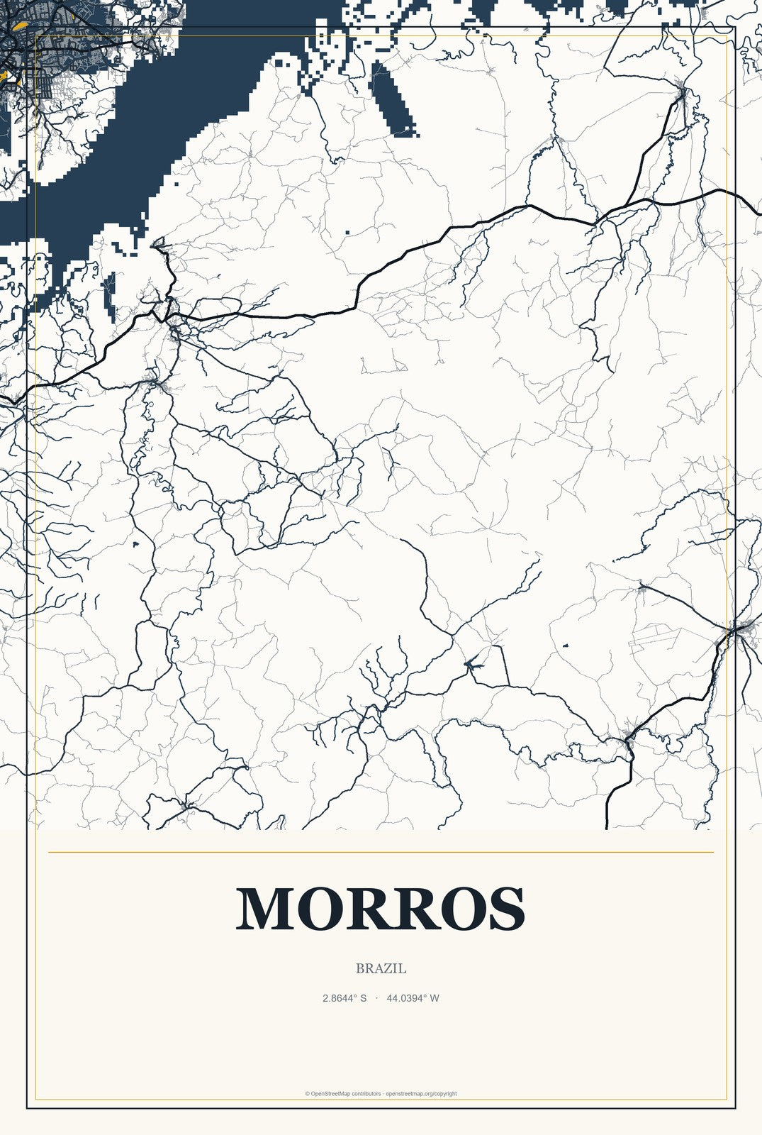 Morros, Brazil City Map Aluminum Sign in Citrine Modern style