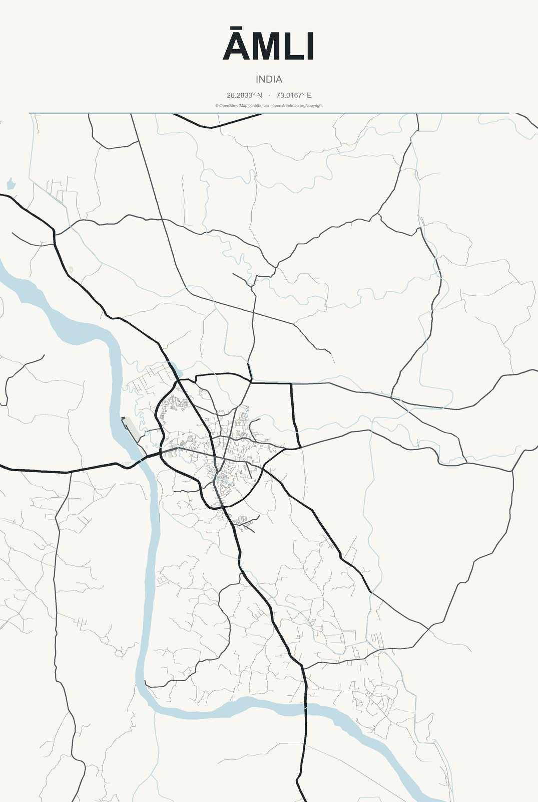 Āmli, India City Map Aluminum Sign in Headline Atlas style