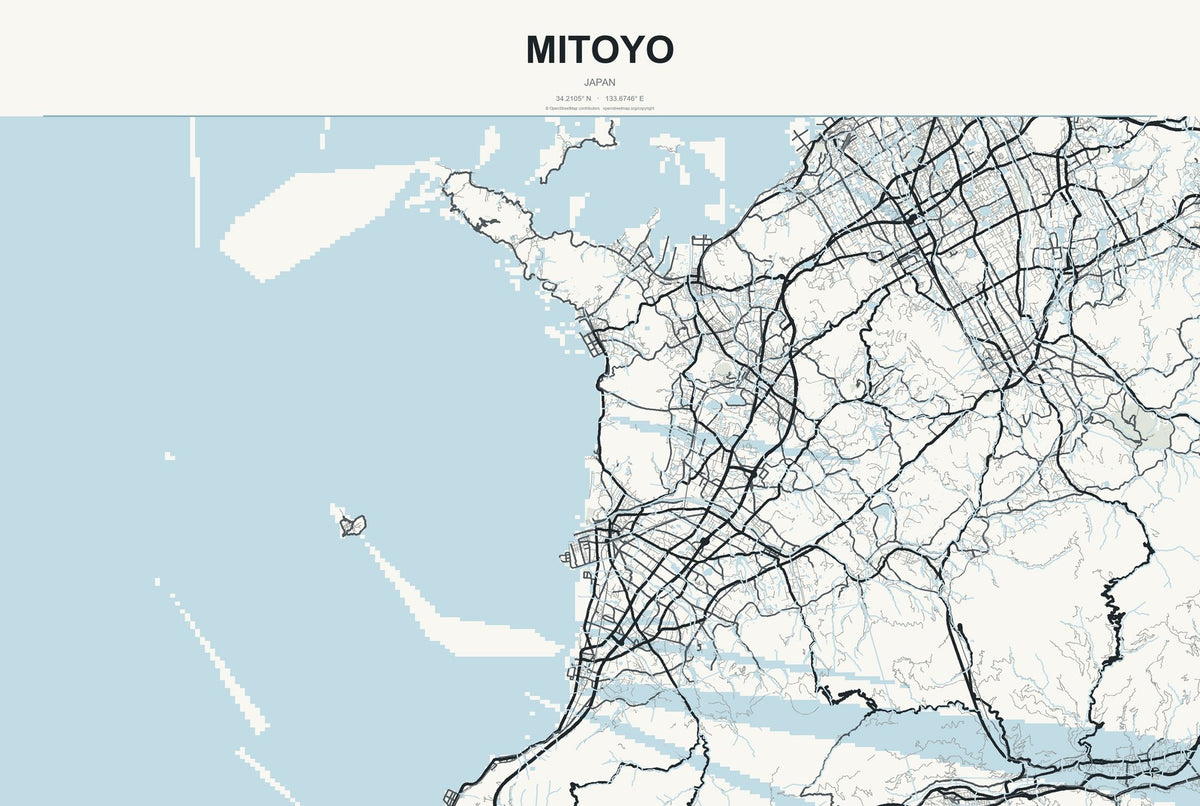 Mitoyo, Japan City Map Aluminum Sign in Headline Atlas style