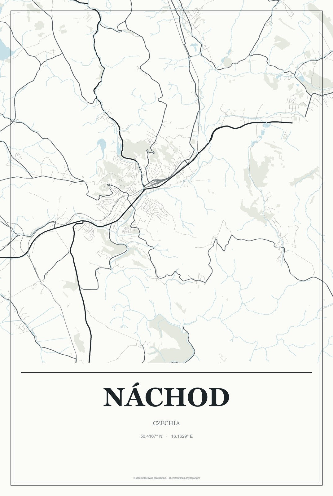 Náchod, Czechia City Map Aluminum Sign in Gallery Air style