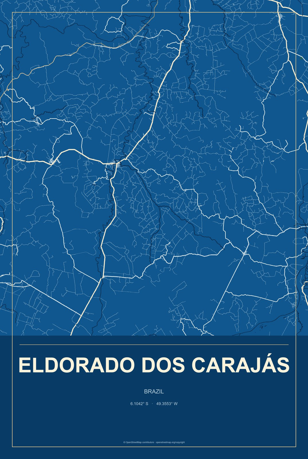 Eldorado dos Carajás, Brazil City Map Aluminum Sign in Harbor Cobalt style