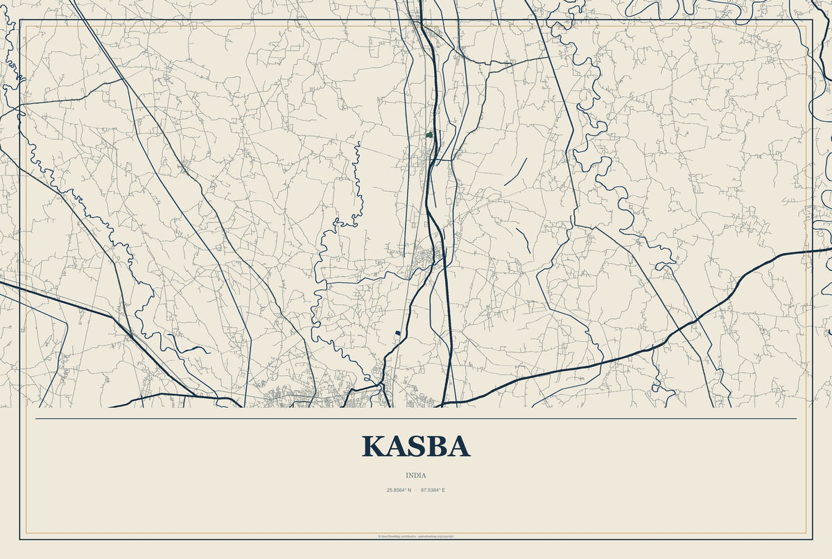 Kasba, India City Map Aluminum Sign in Coastal Cutout style