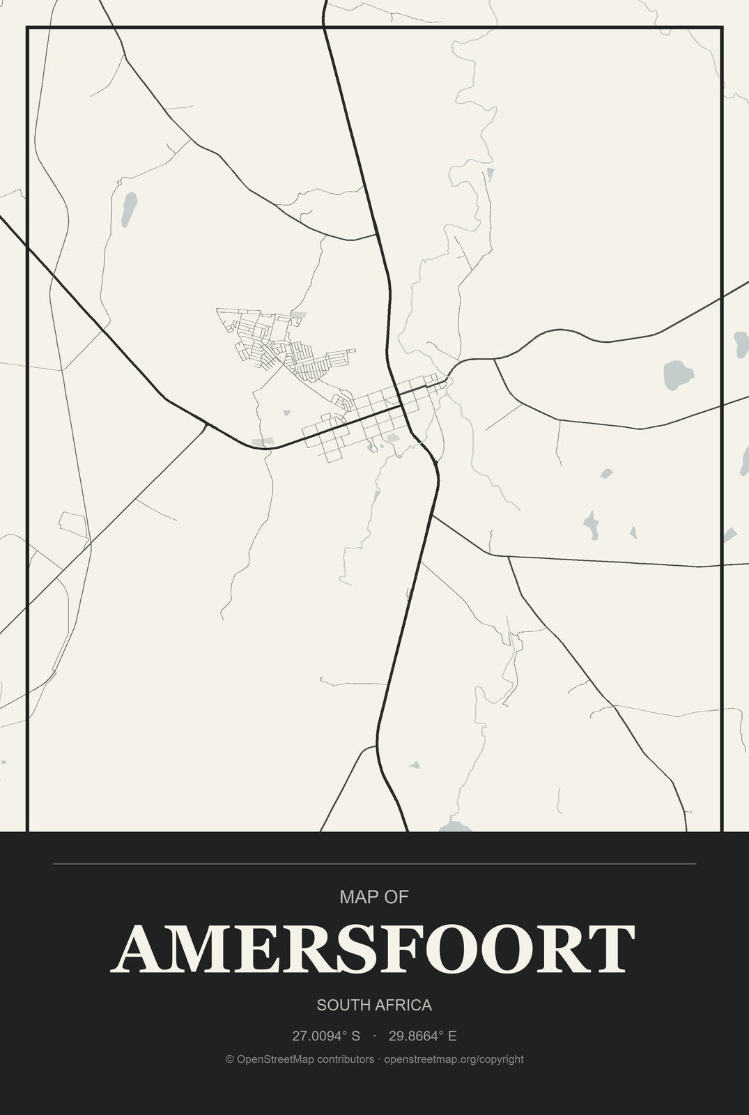 Amersfoort, South Africa City Map Aluminum Sign in Museum Plaque style