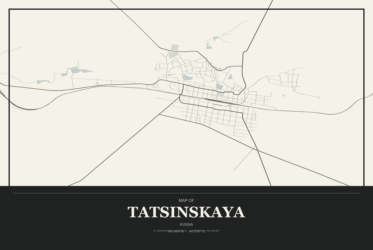 Tatsinskaya, Russia City Map Aluminum Sign in Museum Plaque style