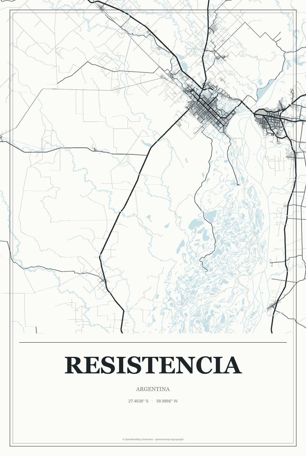 Resistencia, Argentina City Map Aluminum Sign in Gallery Air style