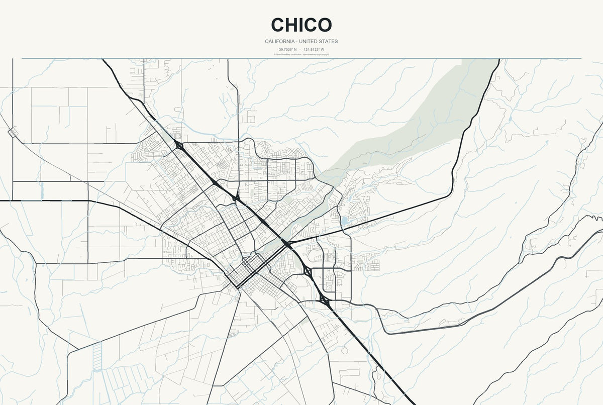 Chico, California City Map Aluminum Sign in Headline Atlas style