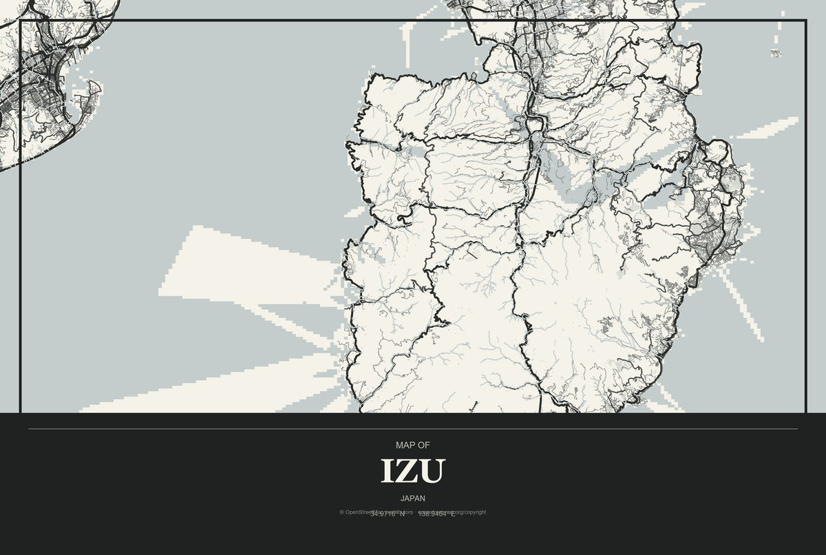 Izu, Japan City Map Aluminum Sign in Museum Plaque style