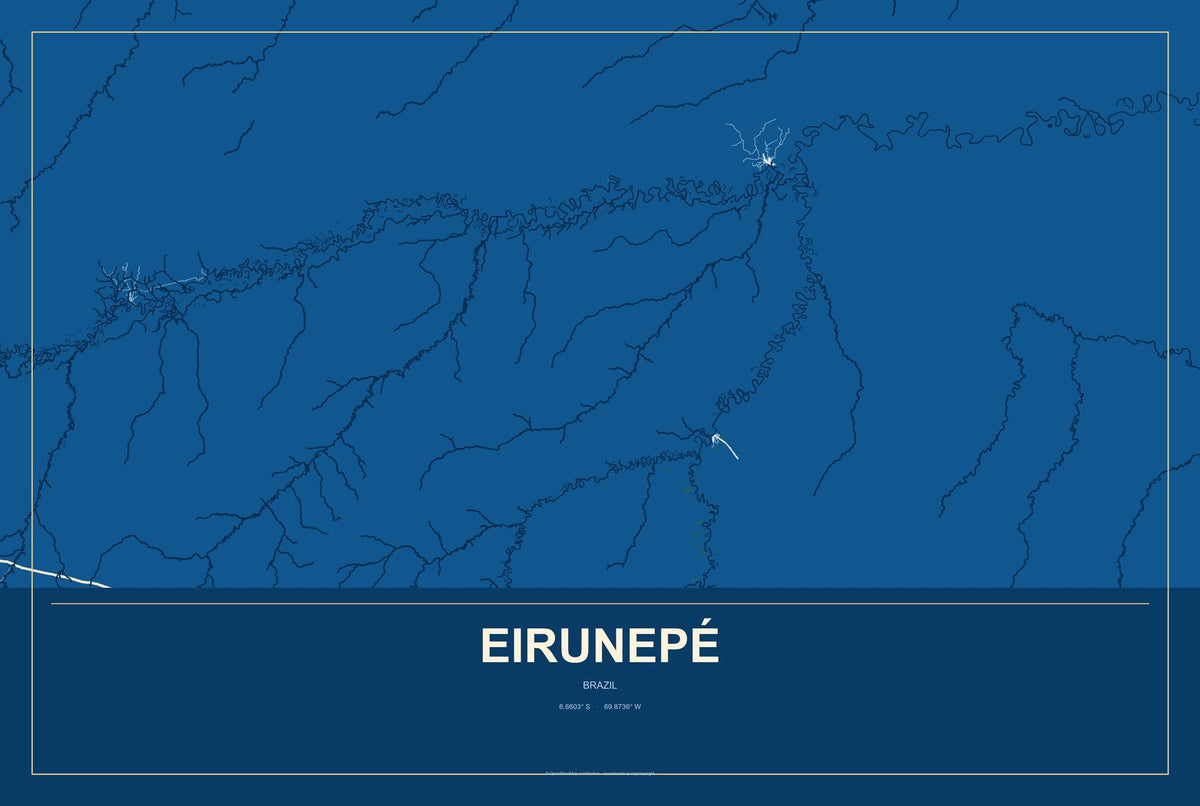 Eirunepé, Brazil City Map Aluminum Sign in Harbor Cobalt style