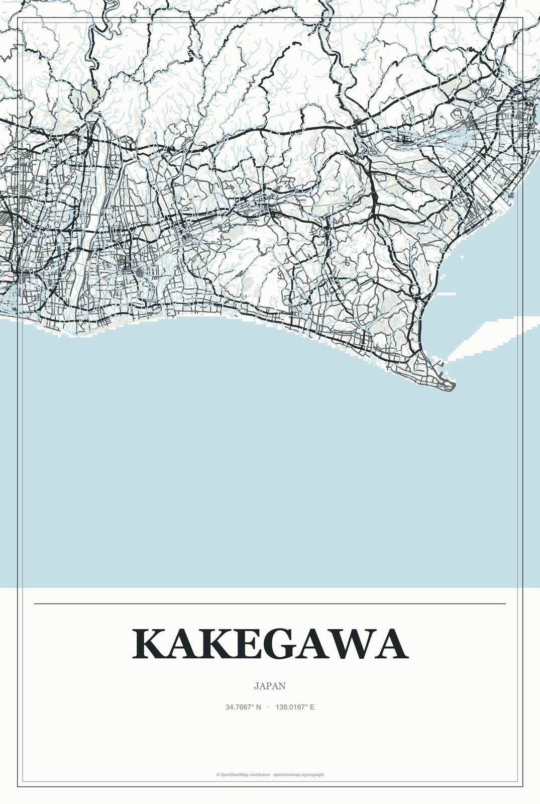 Kakegawa, Japan City Map Aluminum Sign in Gallery Air style