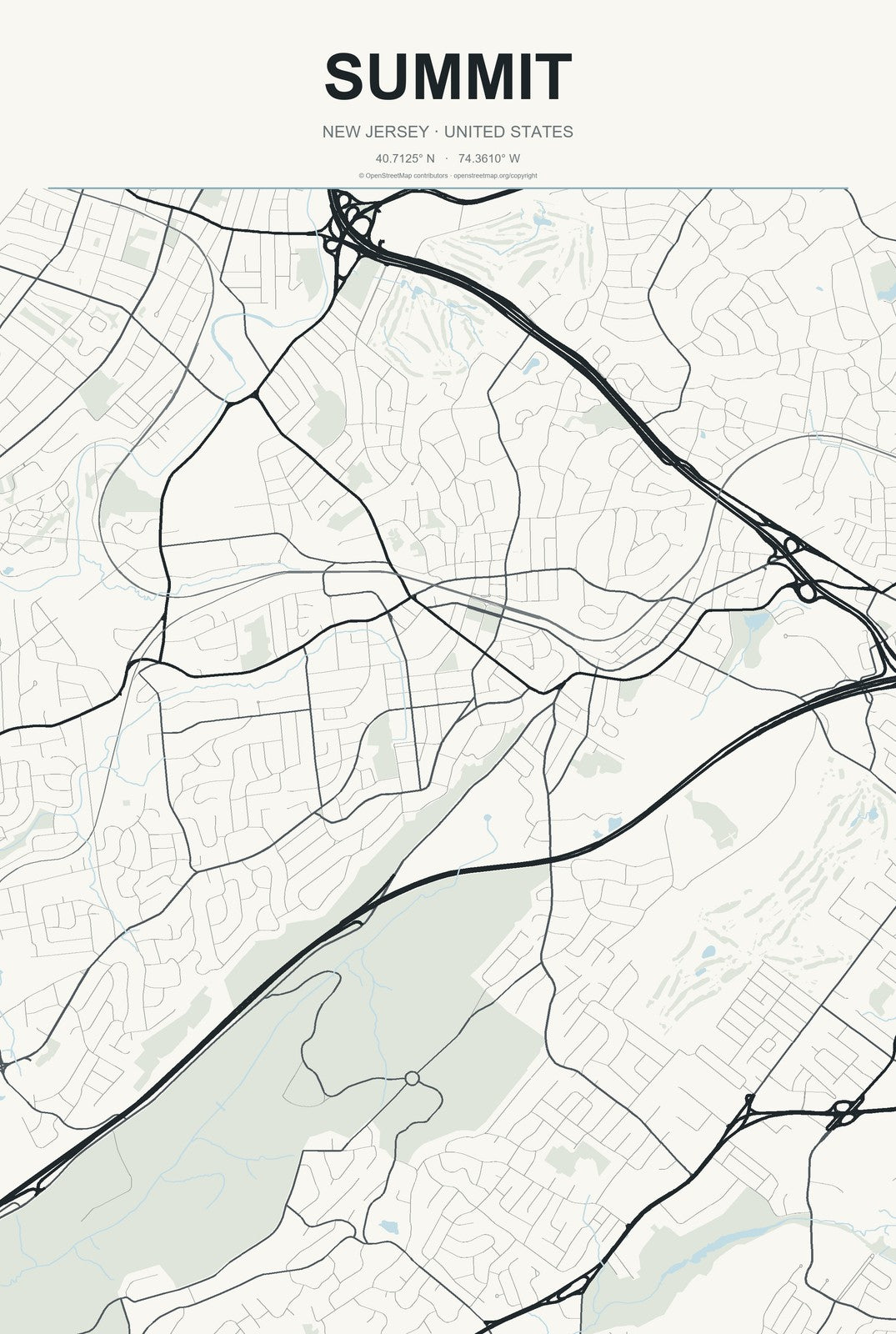 Summit, New Jersey City Map Aluminum Sign in Headline Atlas style