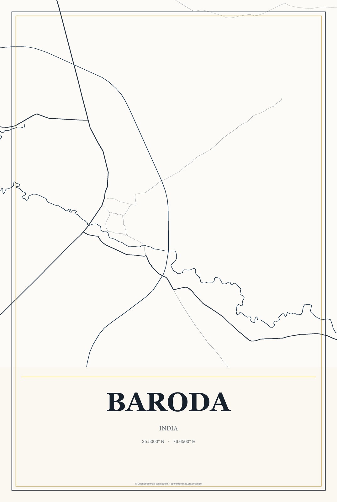 Baroda, India City Map Aluminum Sign in Citrine Modern style