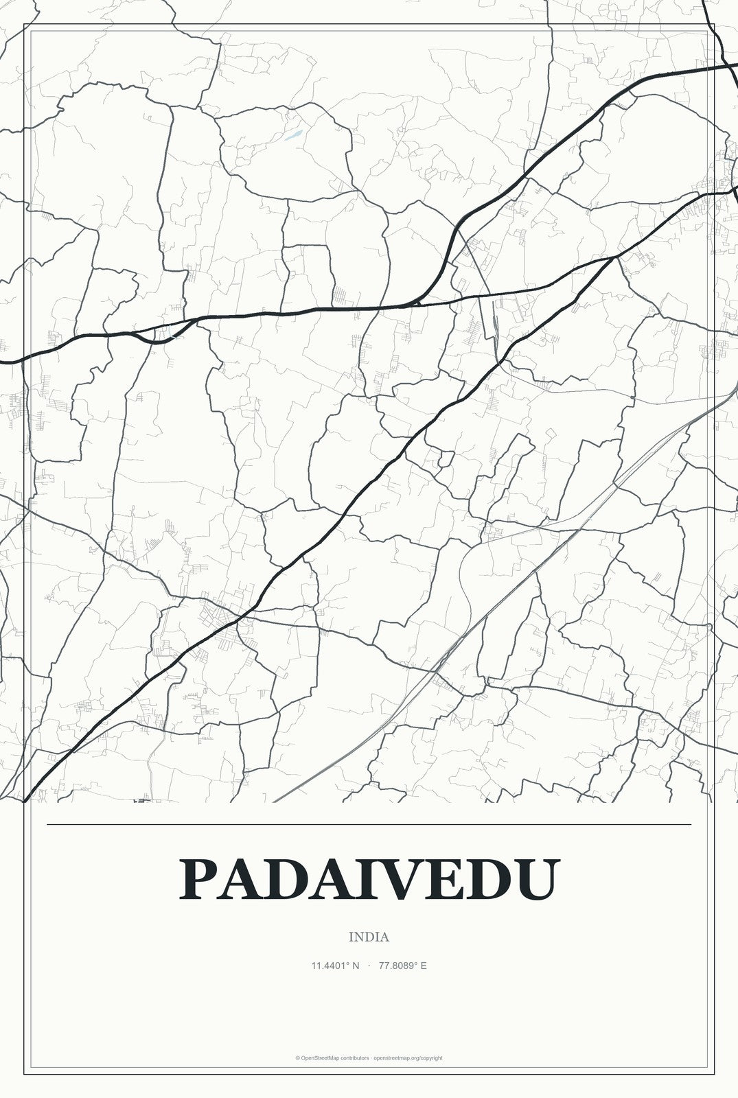 Padaivedu, India City Map Aluminum Sign in Gallery Air style