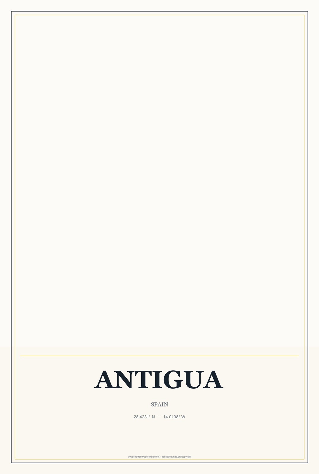 Antigua, Spain City Map Aluminum Sign in Citrine Modern style