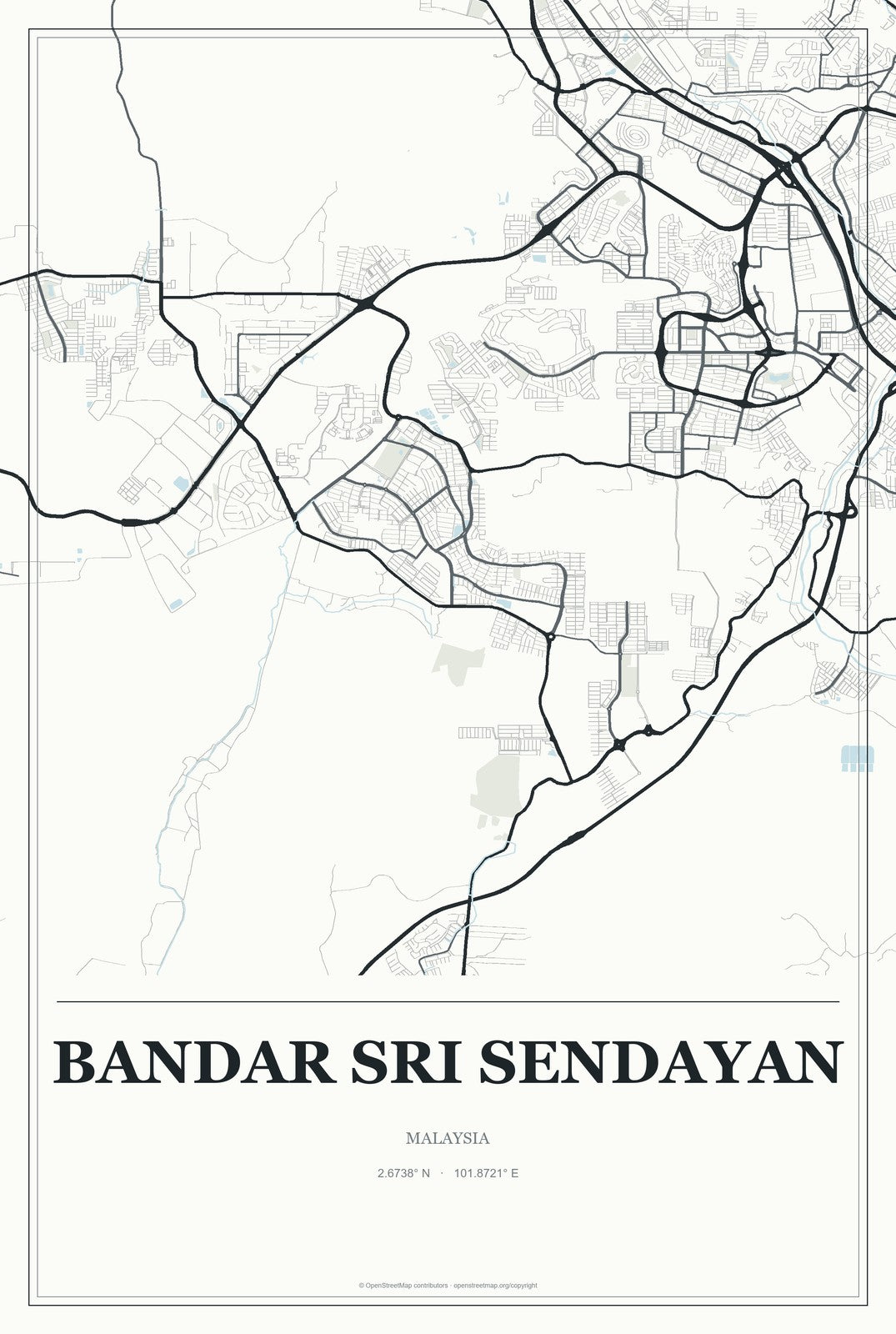 Bandar Sri Sendayan, Malaysia City Map Aluminum Sign in Gallery Air style