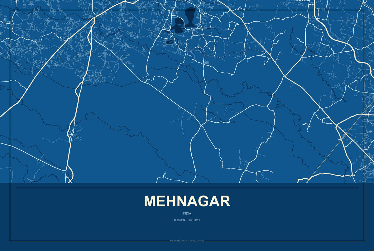 Mehnagar, India City Map Aluminum Sign in Harbor Cobalt style