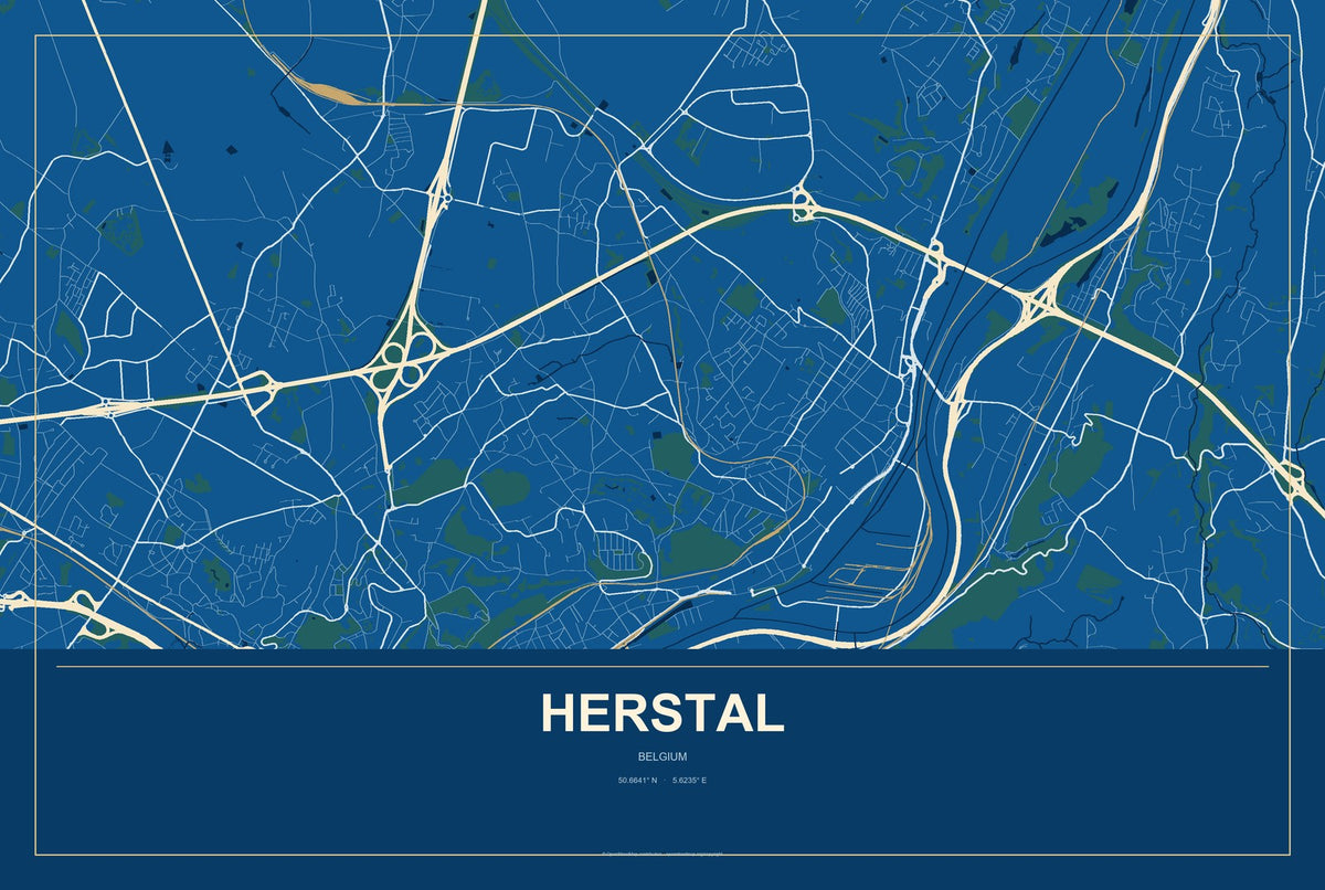 Herstal, Belgium City Map Aluminum Sign in Harbor Cobalt style