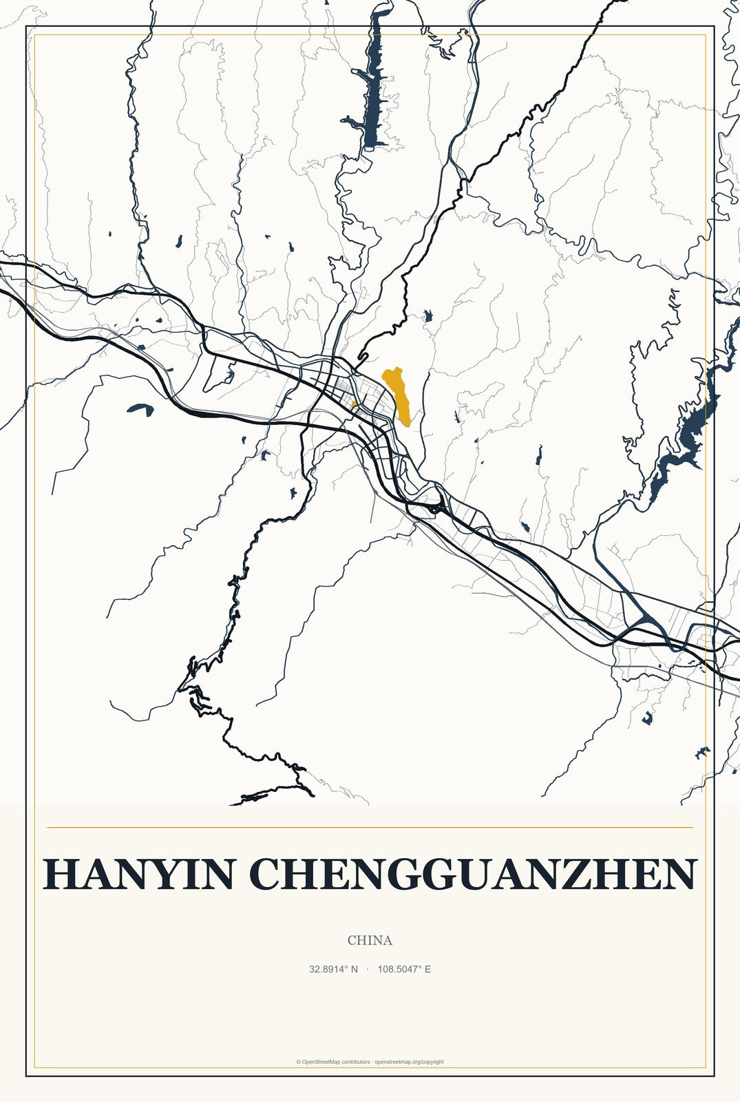 Hanyin Chengguanzhen, China City Map Aluminum Sign in Citrine Modern style