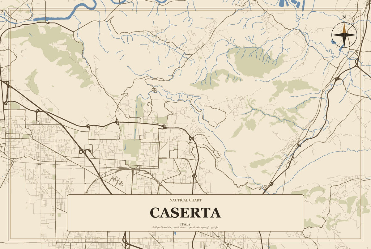 Caserta, Italy City Map Aluminum Sign in Heritage Nautical style