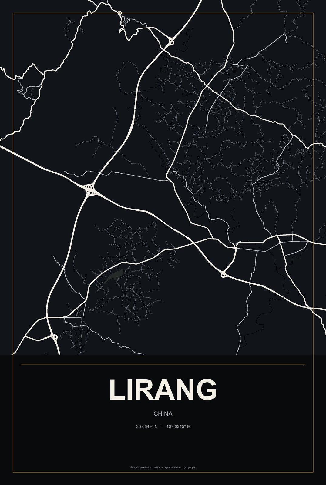 Lirang, China City Map Aluminum Sign in Metropolitan Noir style