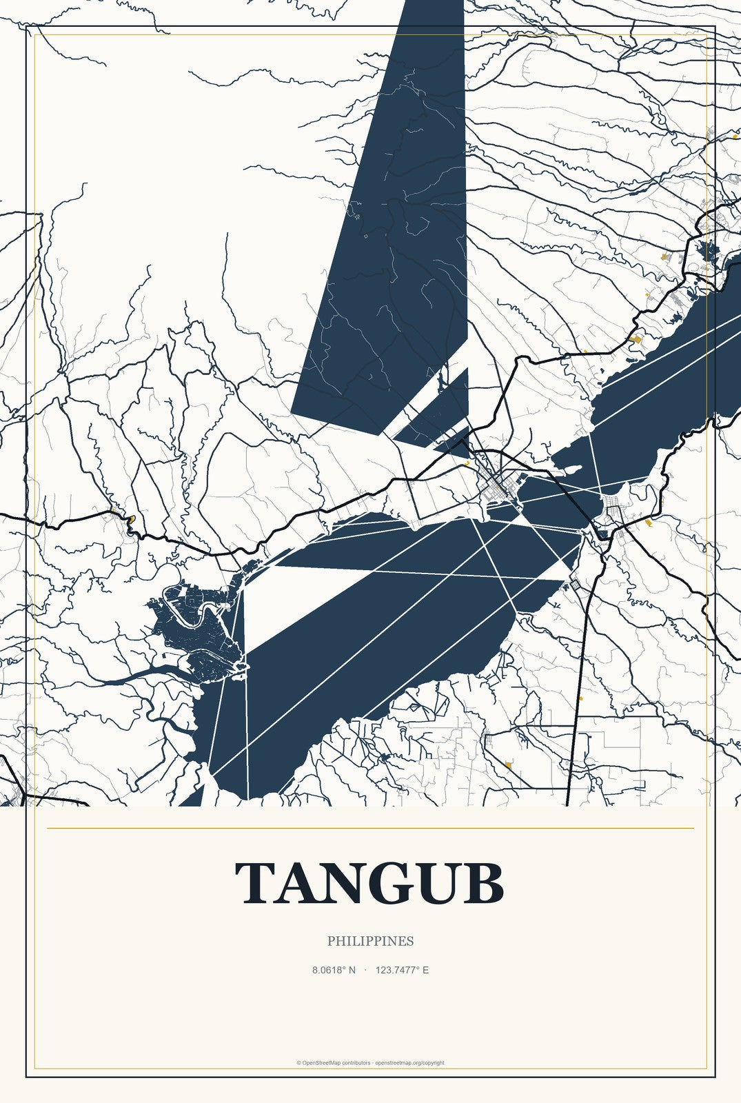Tangub, Philippines City Map Aluminum Sign in Citrine Modern style