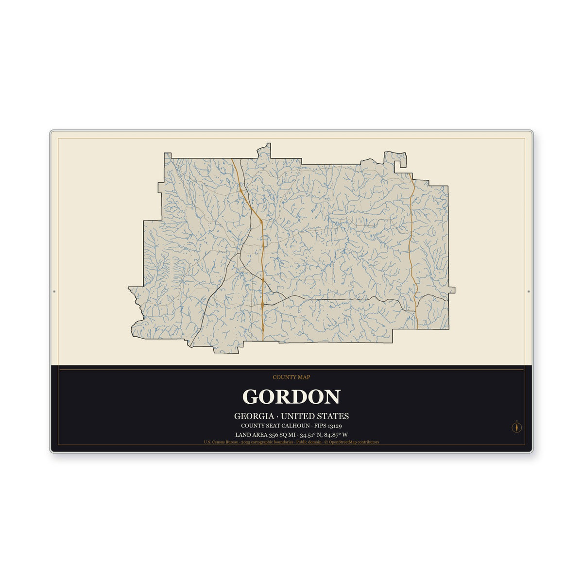 Gordon County, Georgia Map Aluminum Sign in Museum Plaque style