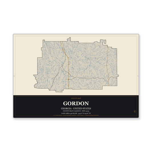 Gordon County, Georgia Map Aluminum Sign in Museum Plaque style