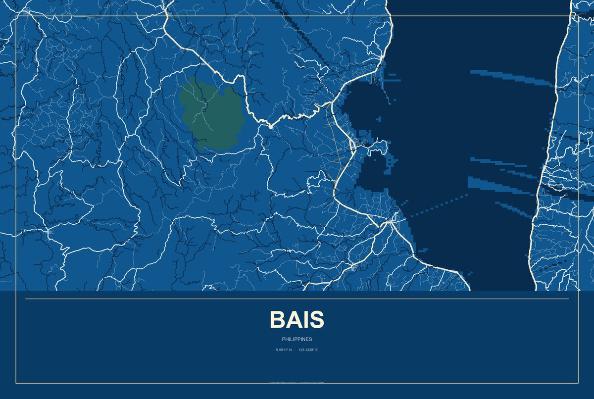 Bais, Philippines City Map Aluminum Sign in Harbor Cobalt style