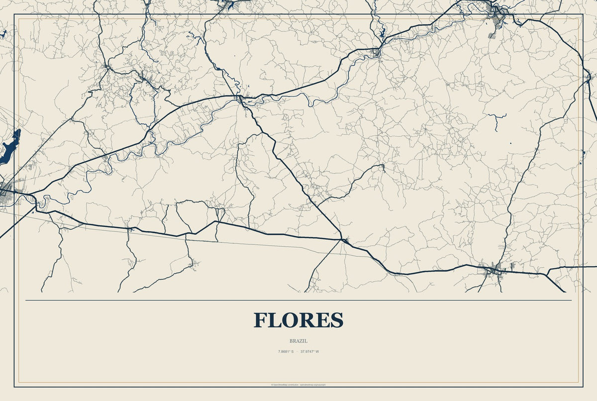 Flores, Brazil City Map Aluminum Sign in Coastal Cutout style