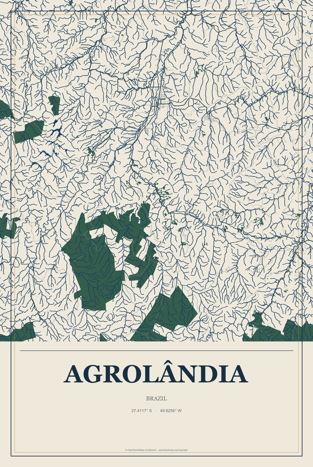 Agrolândia, Brazil City Map Aluminum Sign in Coastal Cutout style