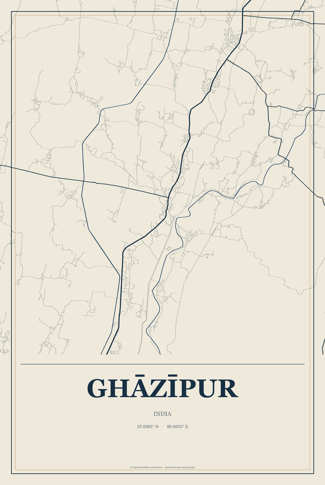 Ghāzīpur, India City Map Aluminum Sign in Coastal Cutout style