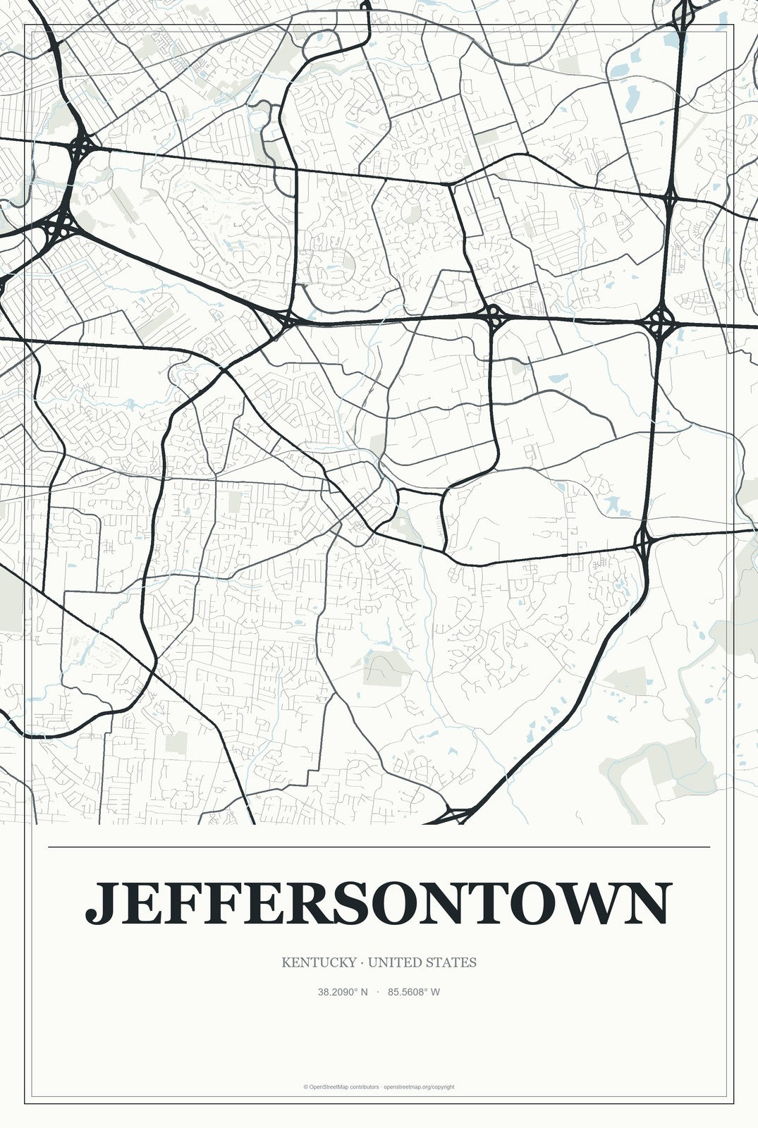 Jeffersontown, Kentucky City Map Aluminum Sign in Gallery Air style