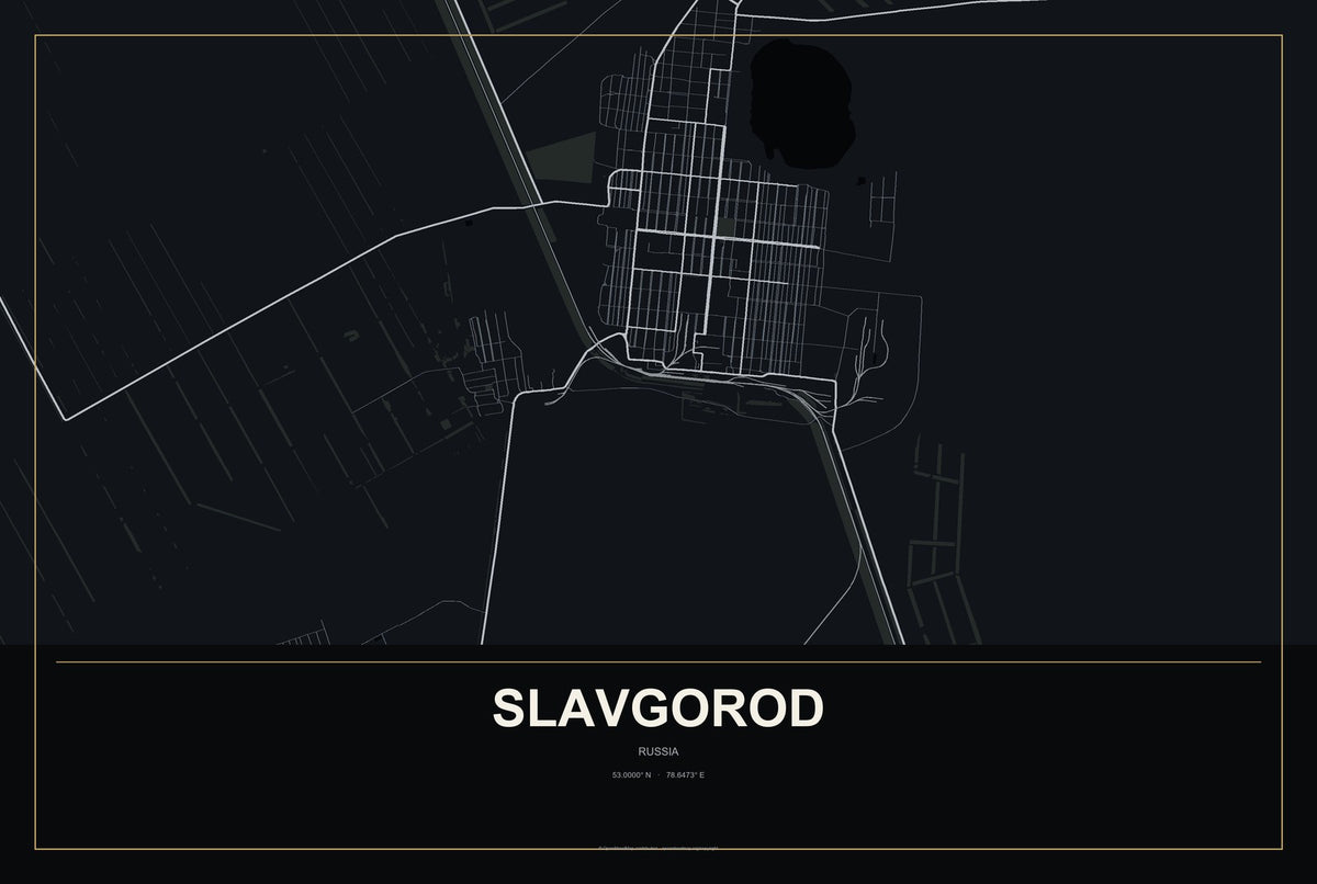 Slavgorod, Russia City Map Aluminum Sign in Metropolitan Noir style