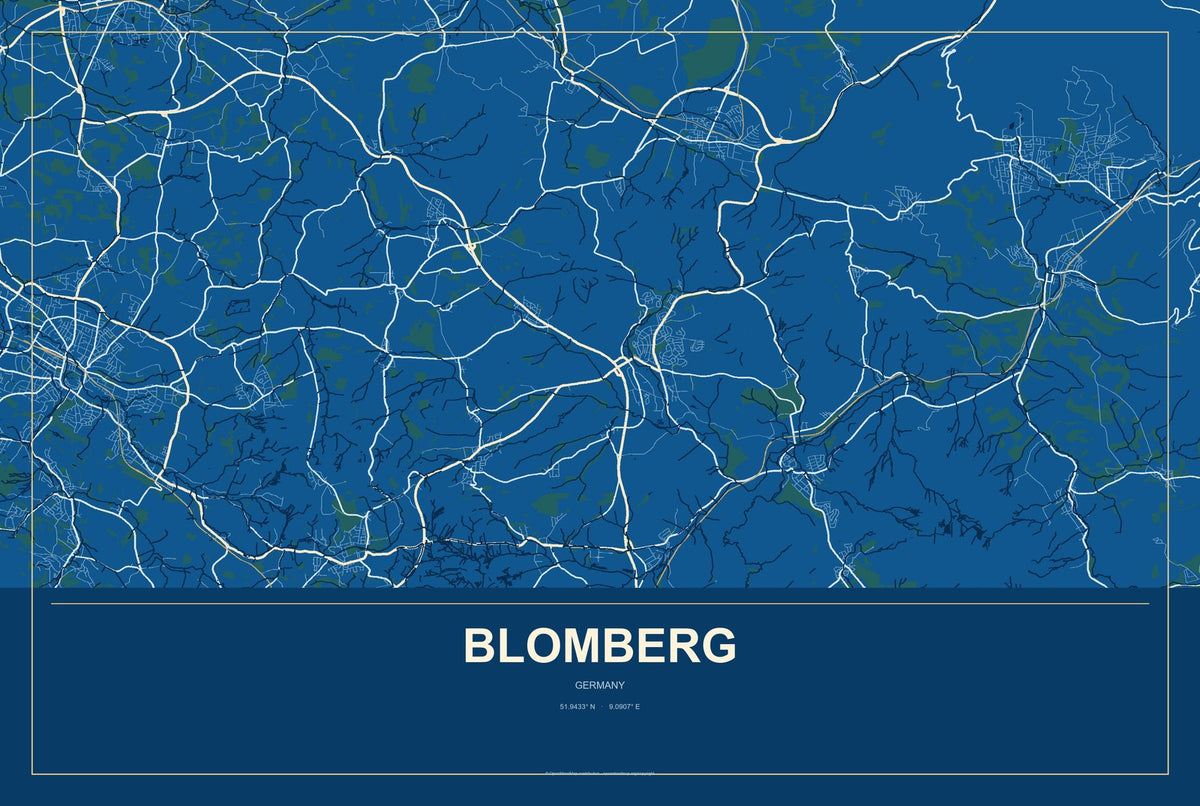 Blomberg, Germany City Map Aluminum Sign in Harbor Cobalt style