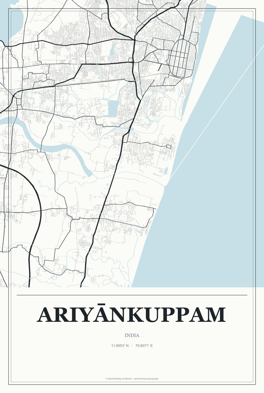 Ariyānkuppam, India City Map Aluminum Sign in Gallery Air style