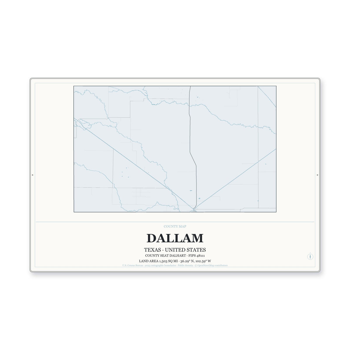 Dallam County, Texas Map Aluminum Sign in Gallery Air style