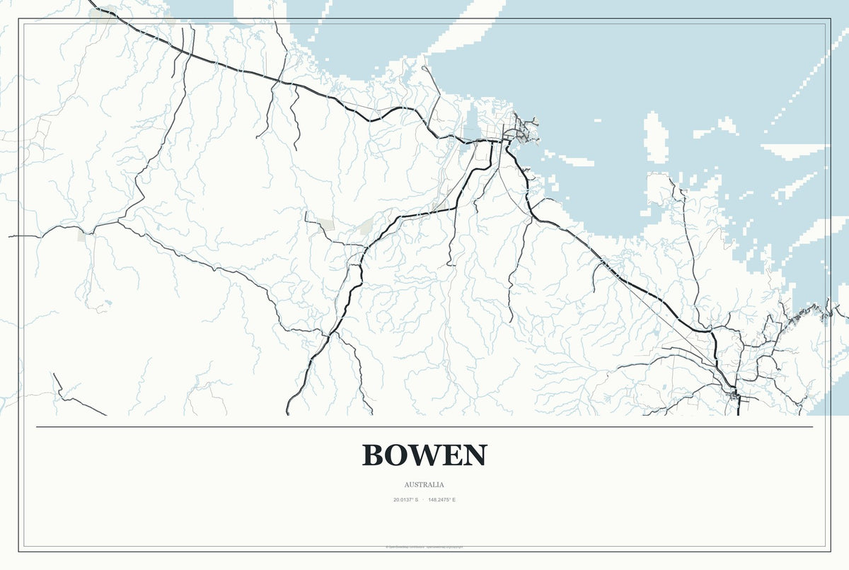 Bowen, Australia City Map Aluminum Sign in Gallery Air style