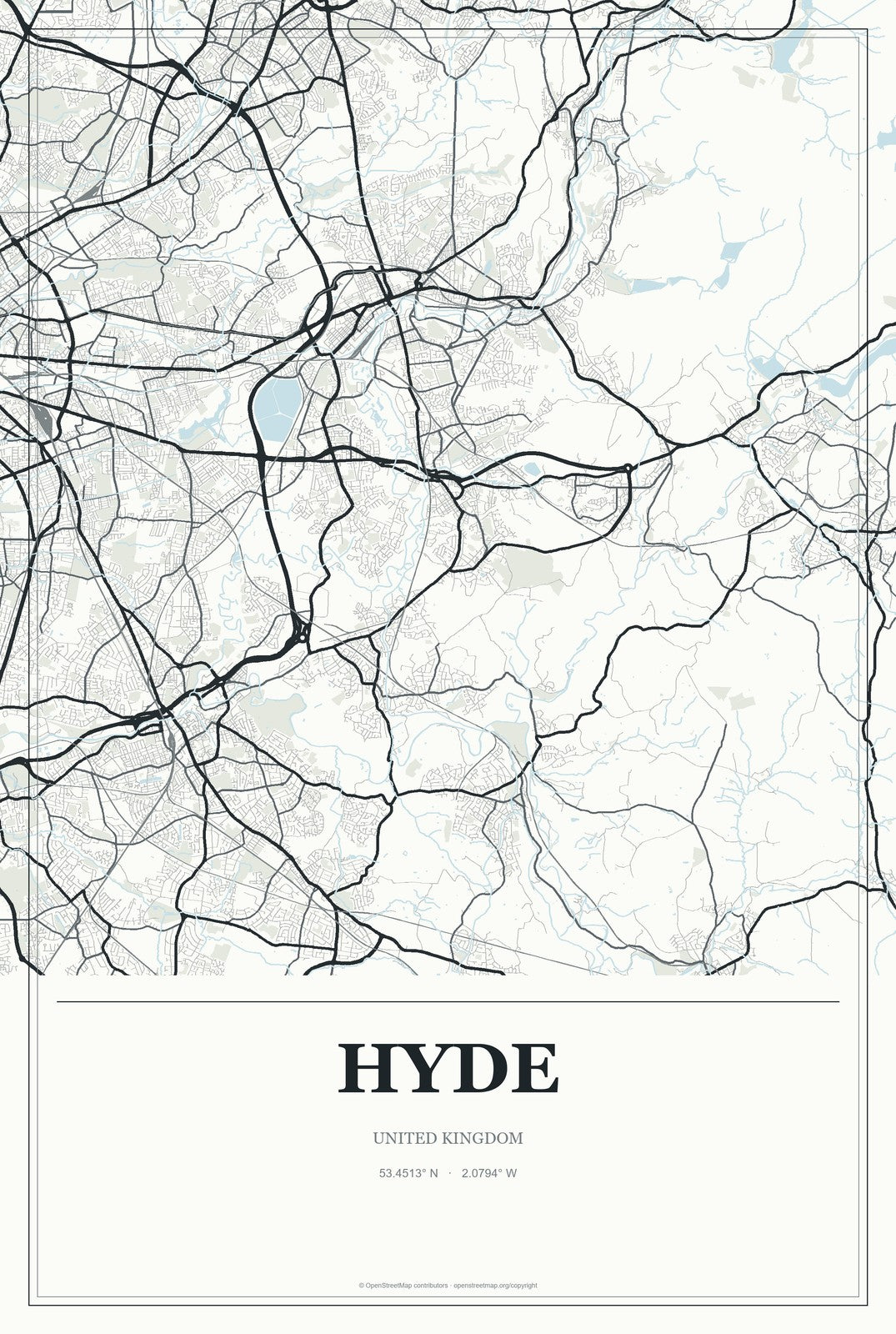 Hyde, United Kingdom City Map Aluminum Sign in Gallery Air style