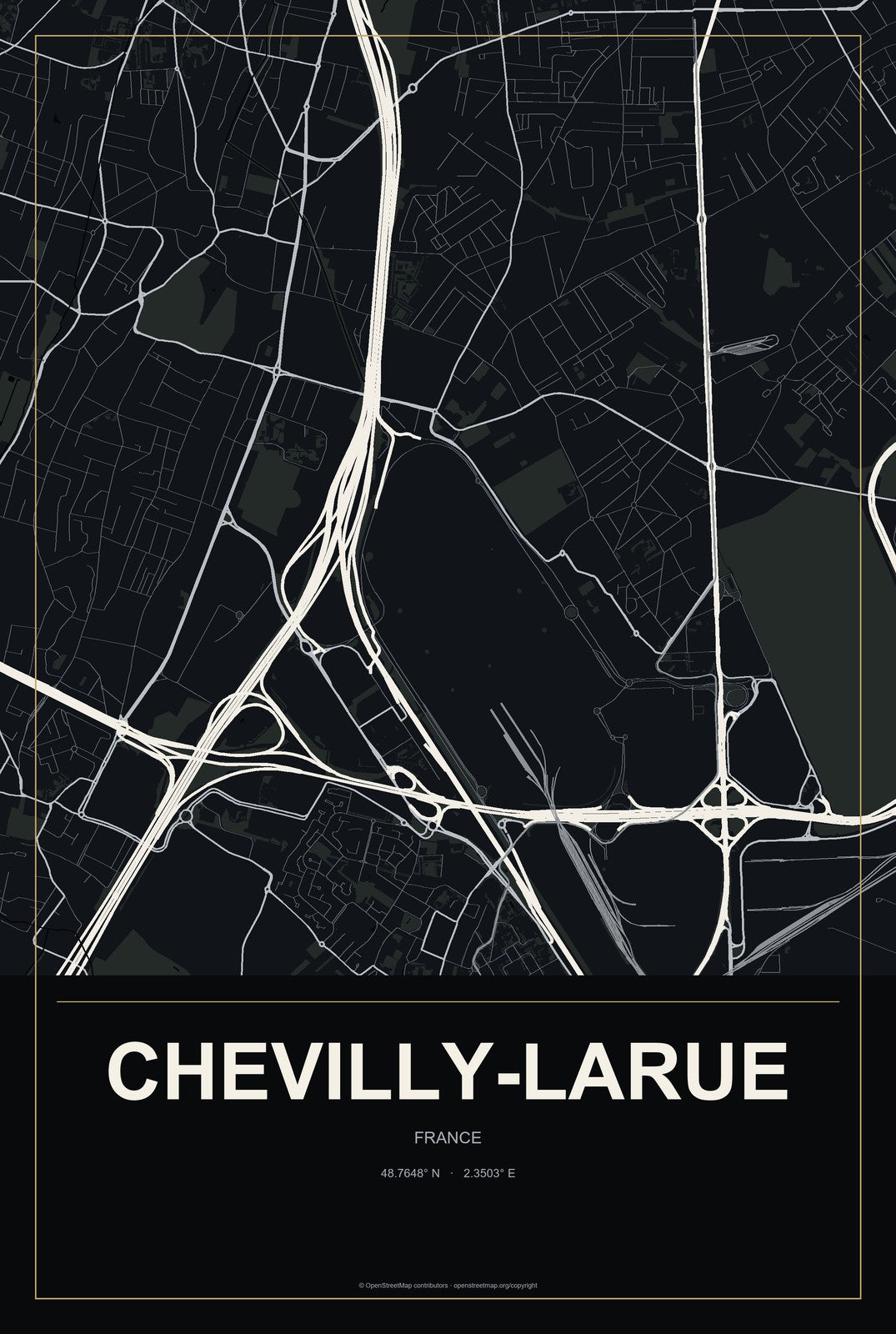 Chevilly-Larue, France City Map Aluminum Sign in Metropolitan Noir style