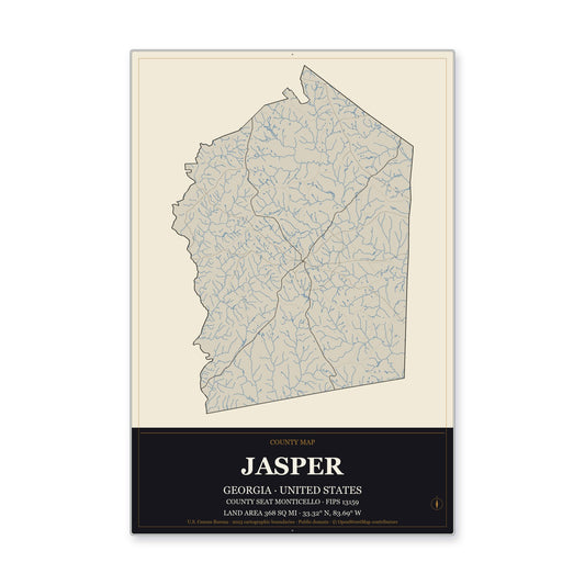 Jasper County, Georgia Map Aluminum Sign in Museum Plaque style