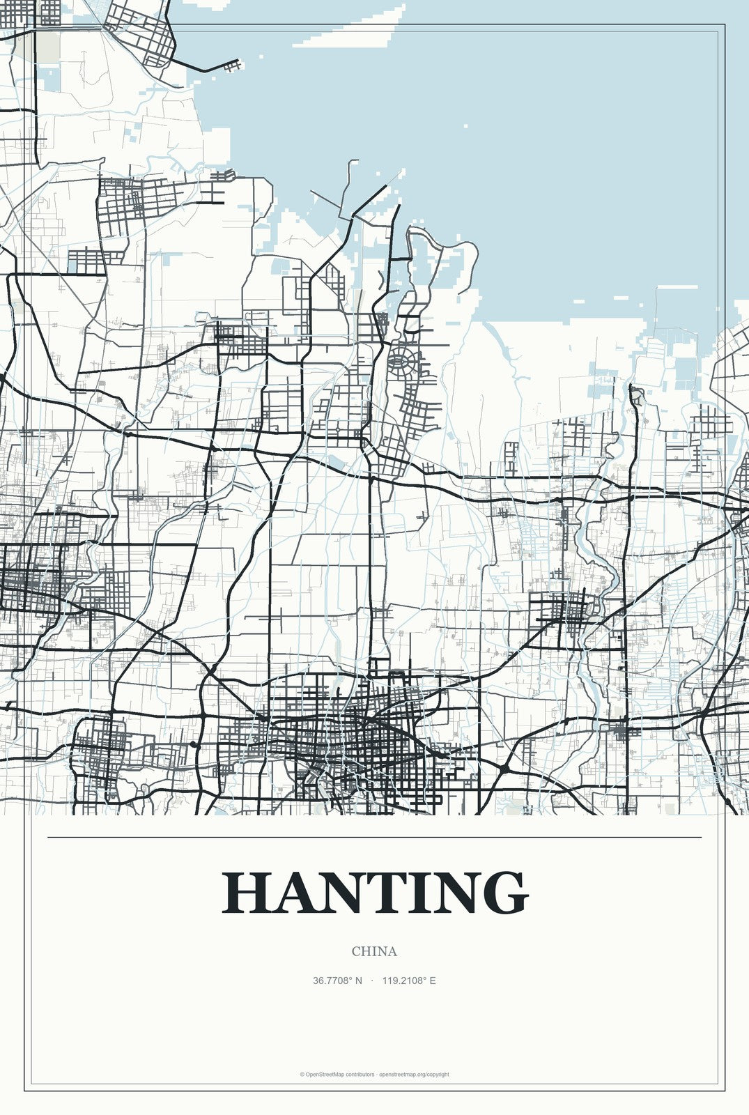 Hanting, China City Map Aluminum Sign in Gallery Air style