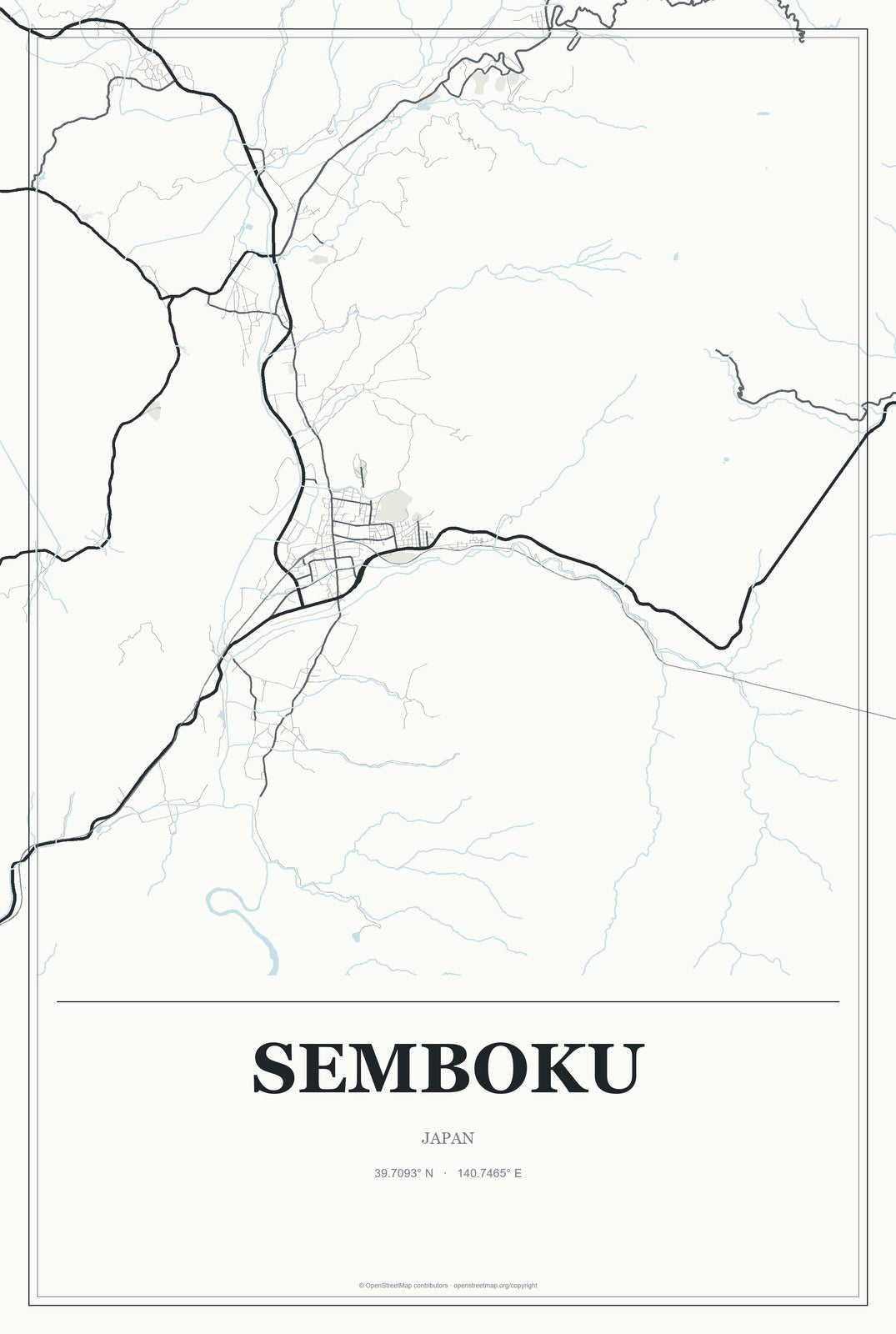 Semboku, Japan City Map Aluminum Sign in Gallery Air style