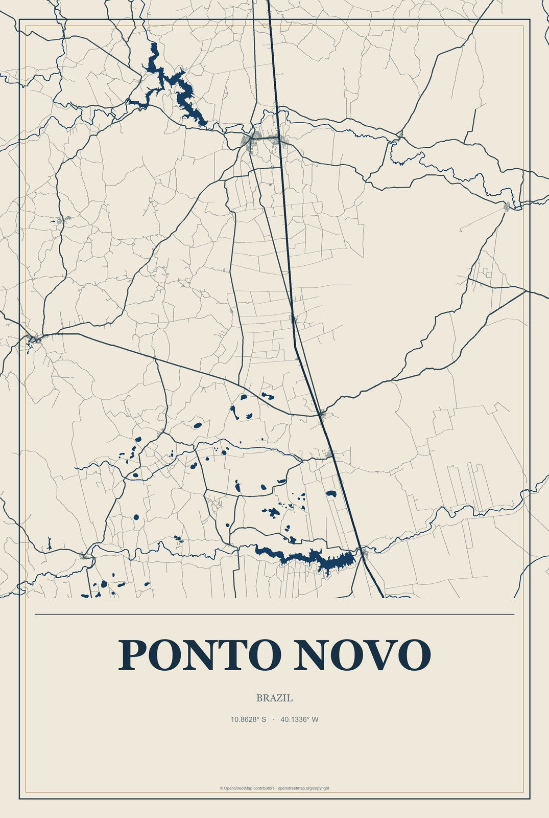 Ponto Novo, Brazil City Map Aluminum Sign in Coastal Cutout style