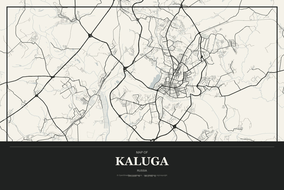 Kaluga, Russia City Map Aluminum Sign in Museum Plaque style