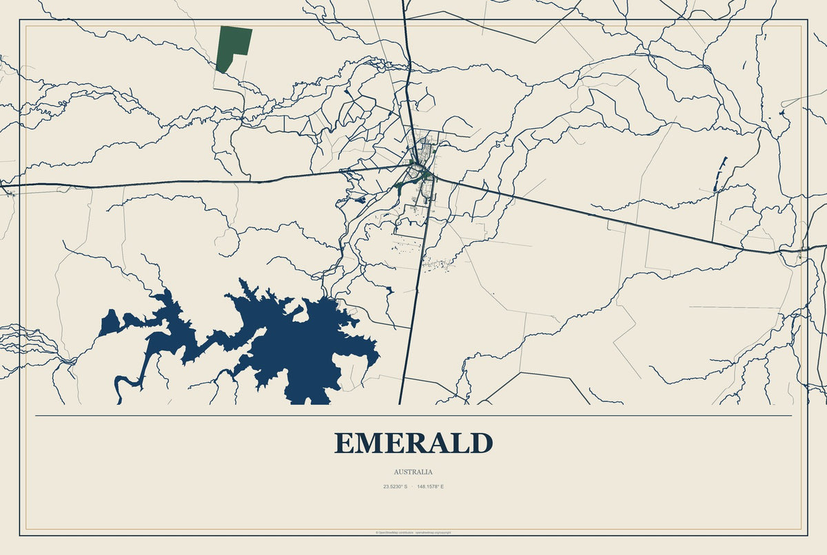 Emerald, Australia City Map Aluminum Sign in Coastal Cutout style