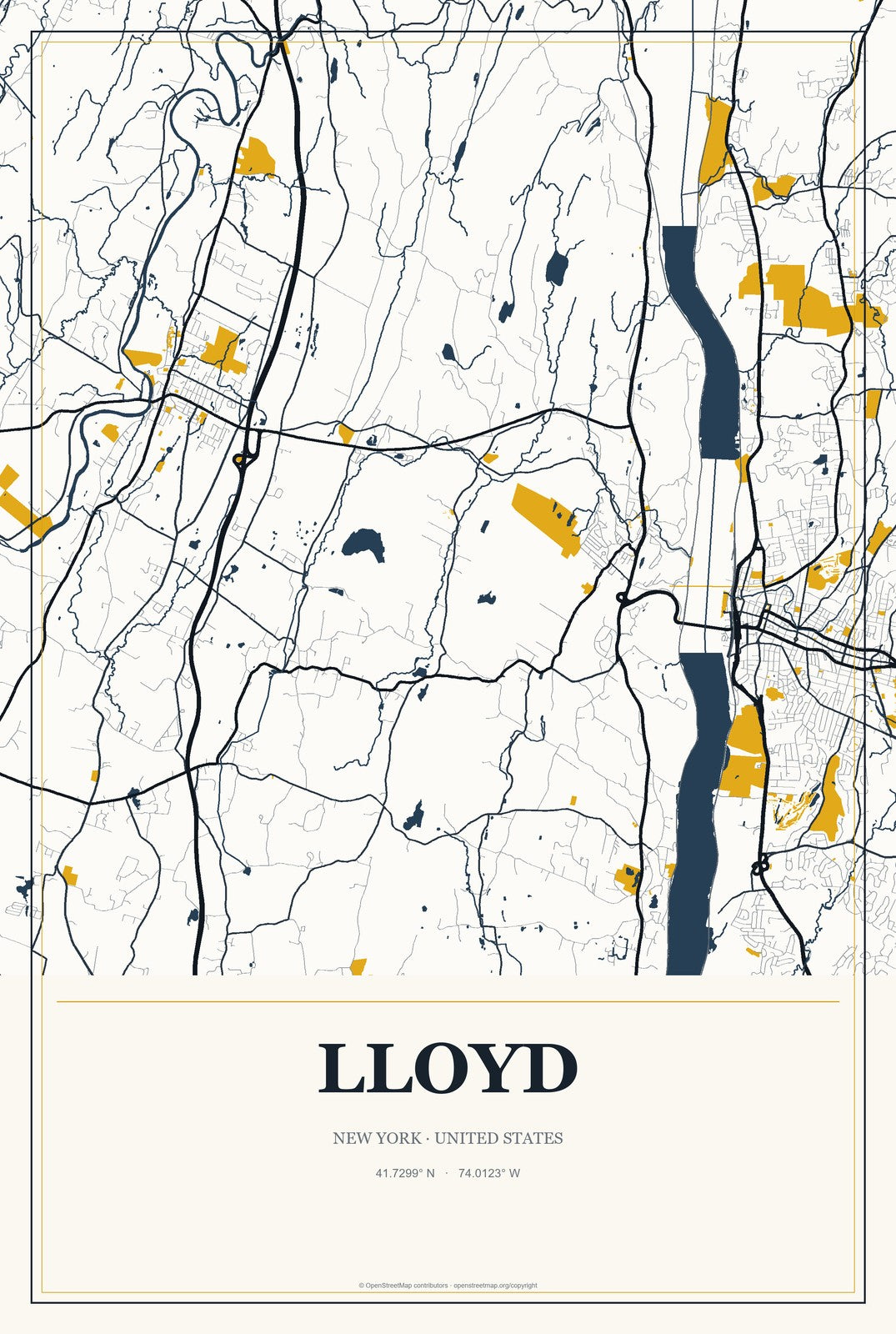 Lloyd, New York City Map Aluminum Sign in Citrine Modern style