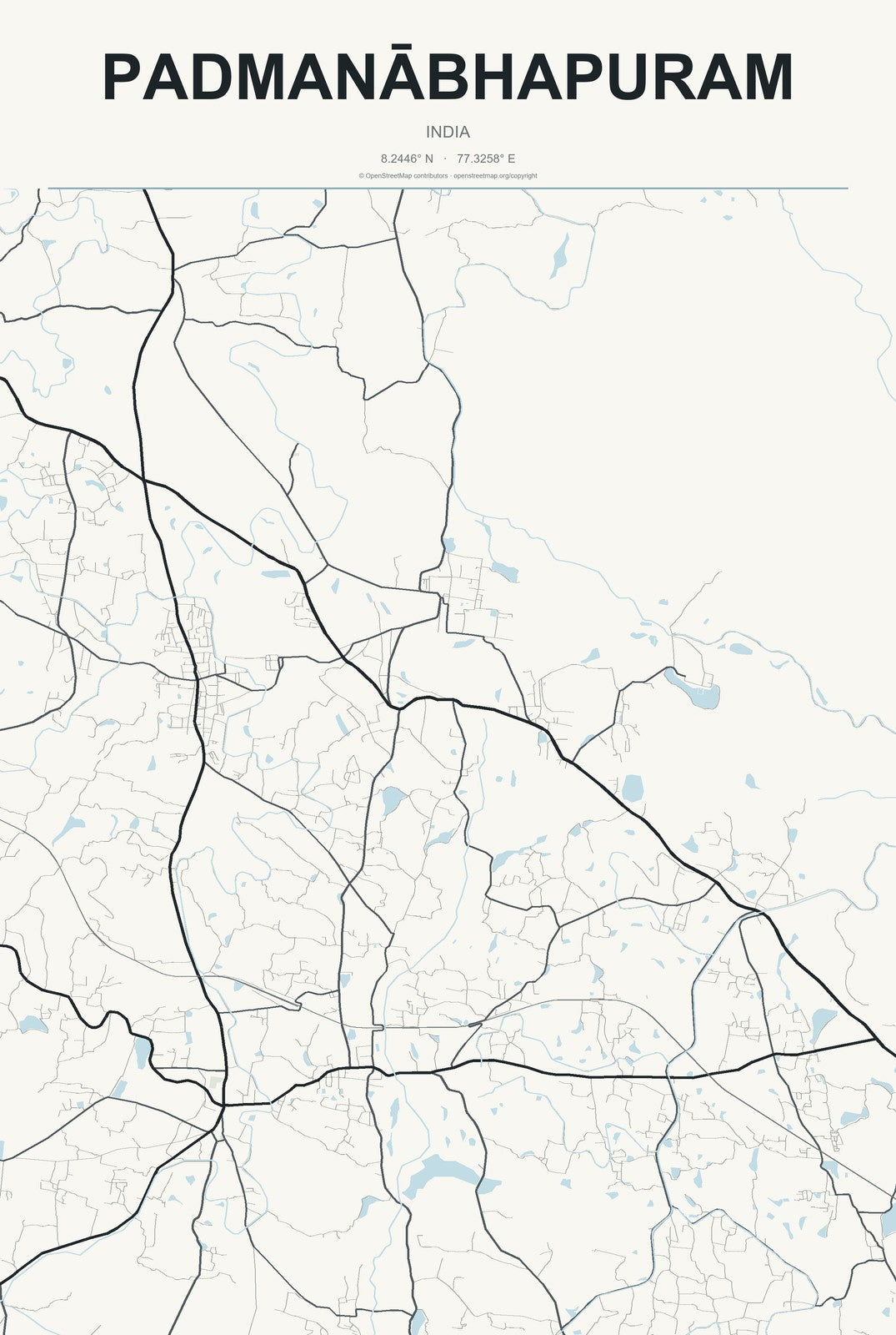 Padmanābhapuram, India City Map Aluminum Sign in Headline Atlas style