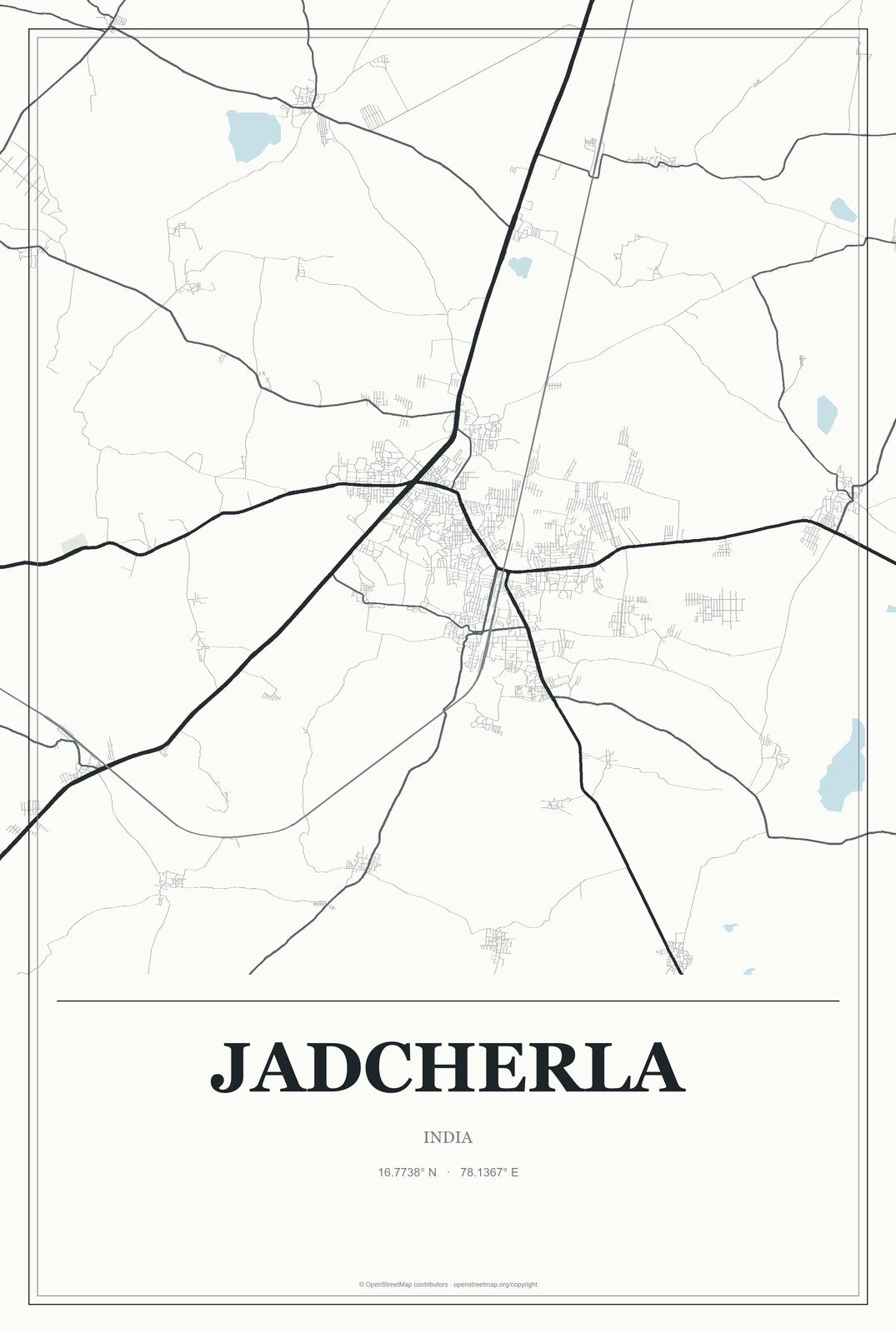 Jadcherla, India City Map Aluminum Sign in Gallery Air style
