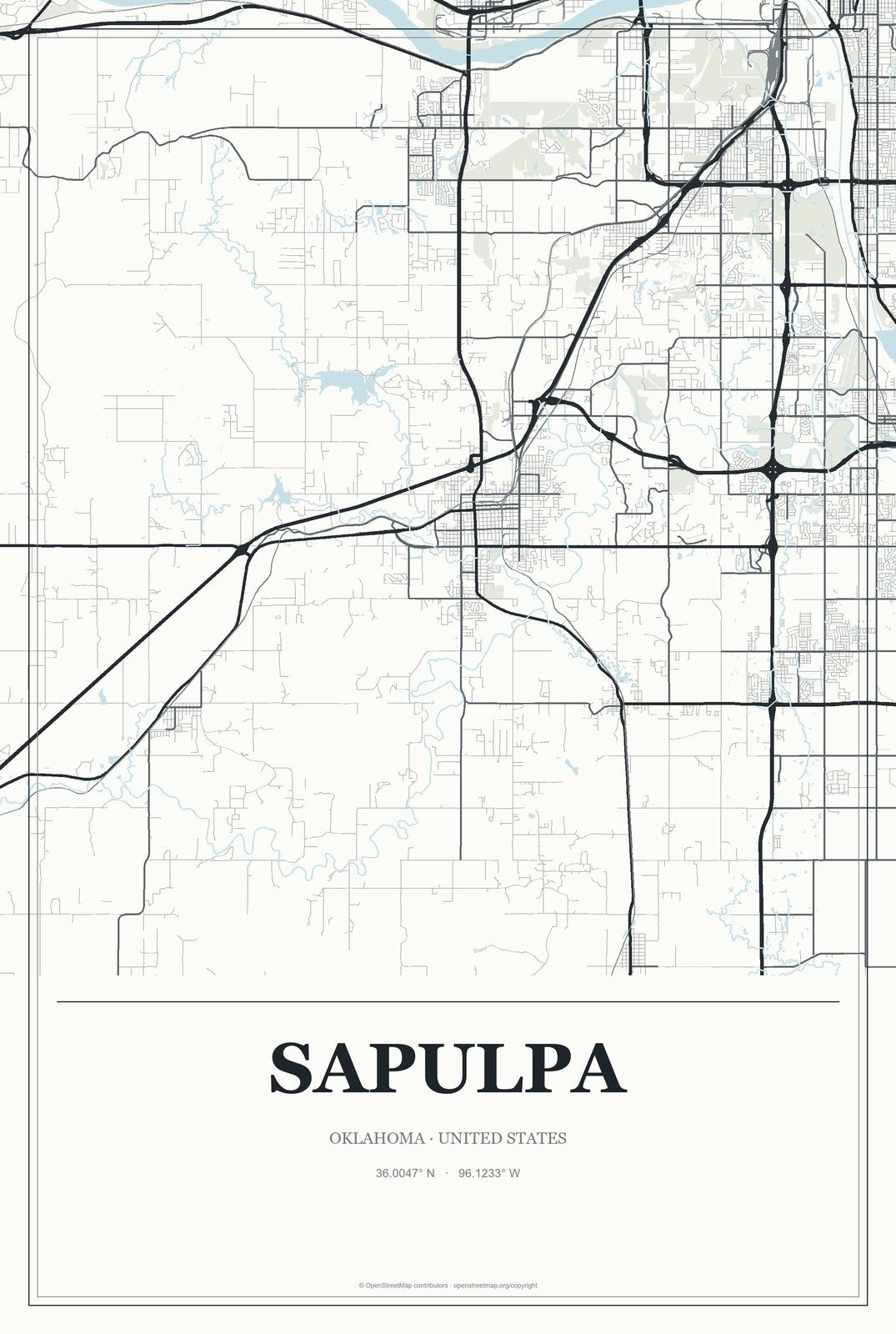 Sapulpa, Oklahoma City Map Aluminum Sign in Gallery Air style