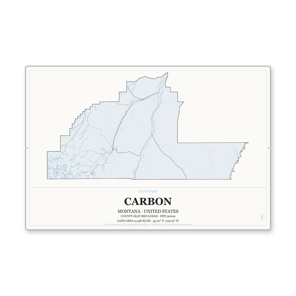 Carbon County, Montana Map Aluminum Sign in Gallery Air style