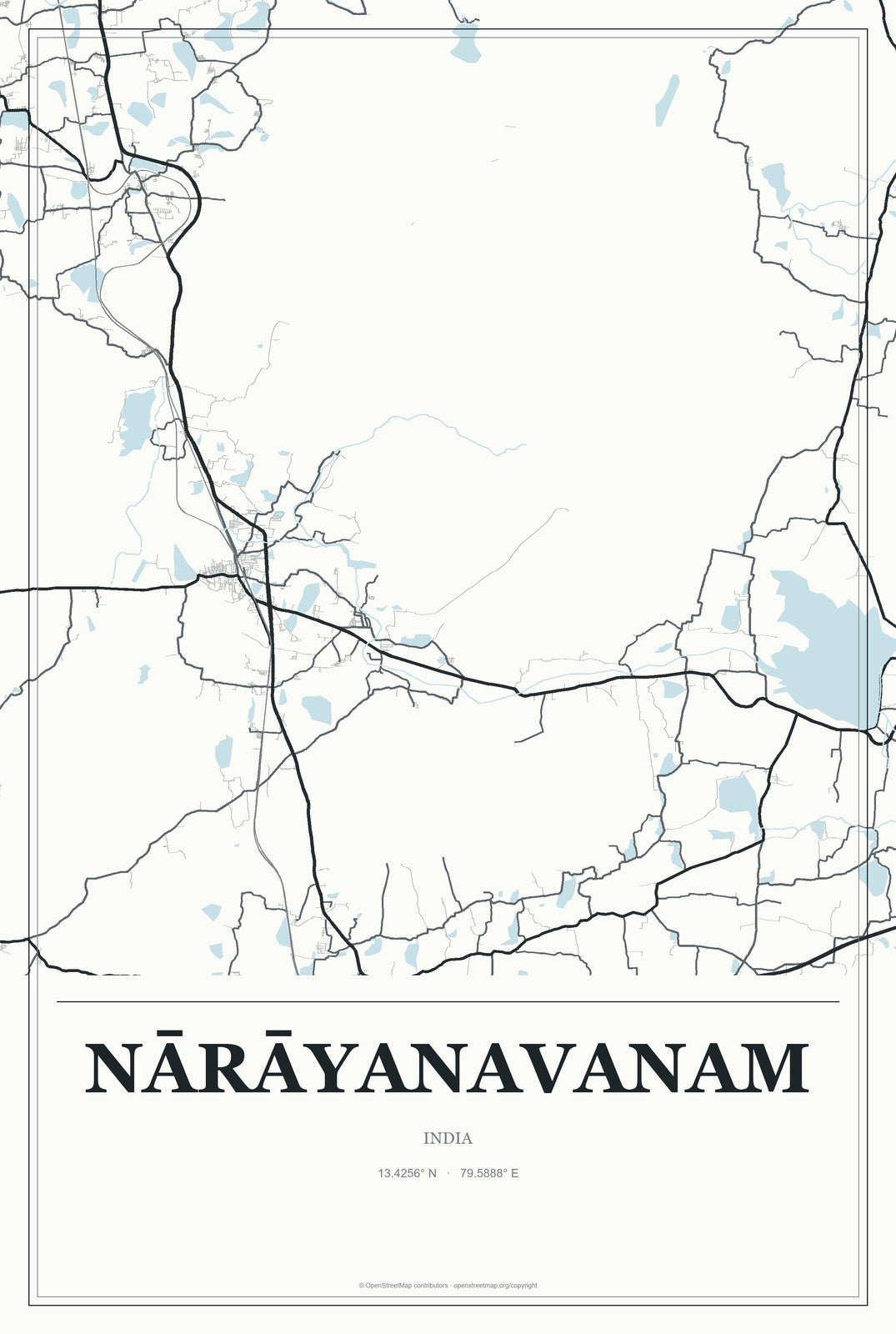 Nārāyanavanam, India City Map Aluminum Sign in Gallery Air style